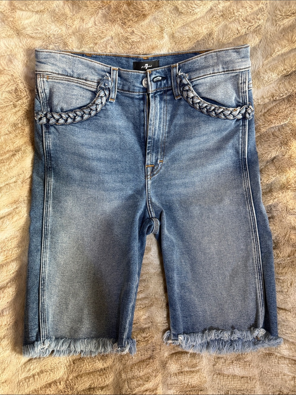 7 For All Mankind Braided Pocket Light Wash Denim Bermuda Shorts